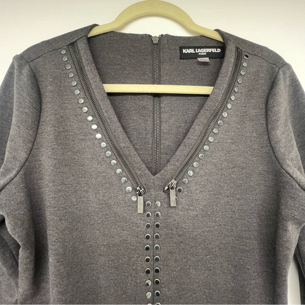 Karl Lagerfeld gray 3/4 sleeve studded dress - Picture 2 of 9
